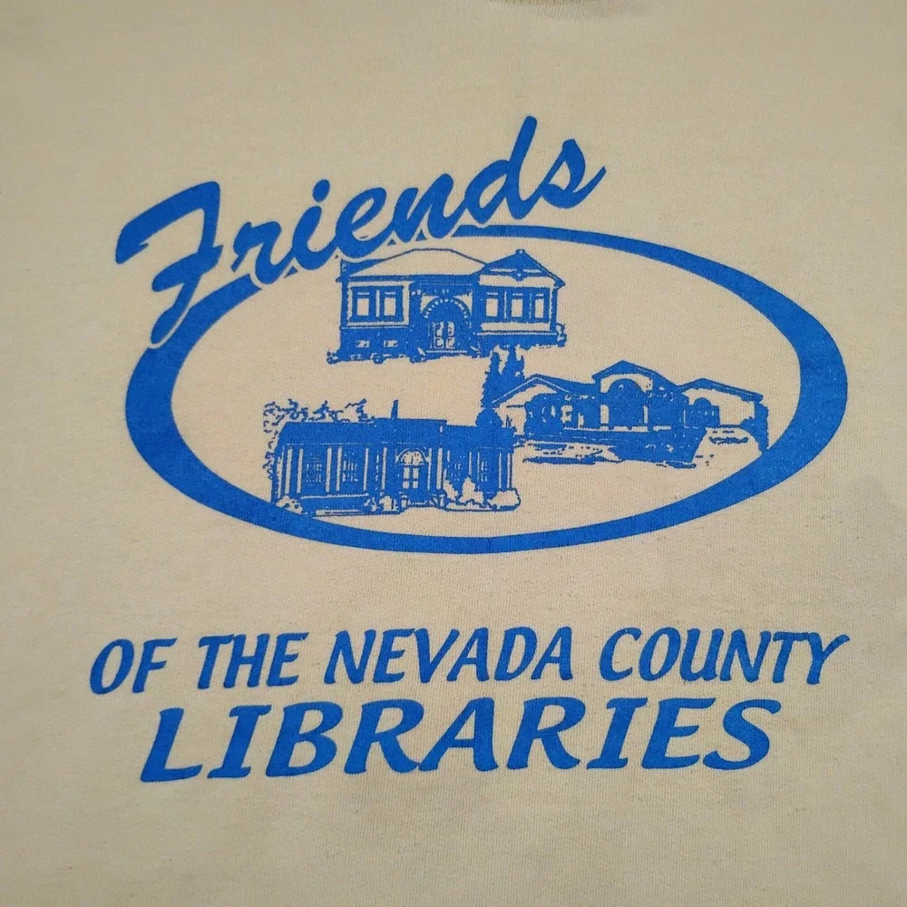 Vintage Hanes Nevada County Libraries Sweatshirt Unisex M Yellow Crewneck 90s